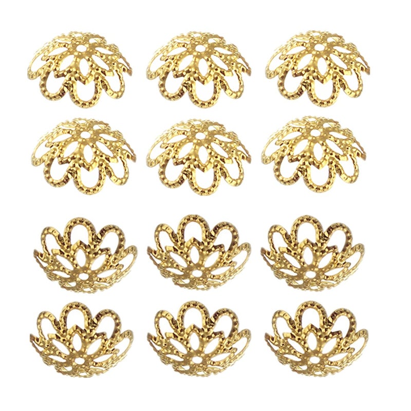 Zhiheng 500PCS 10mm Gold Tone Flower Bead Caps Hollow Flower Bead Caps for Jewelry Making (Gold) - Image 1
